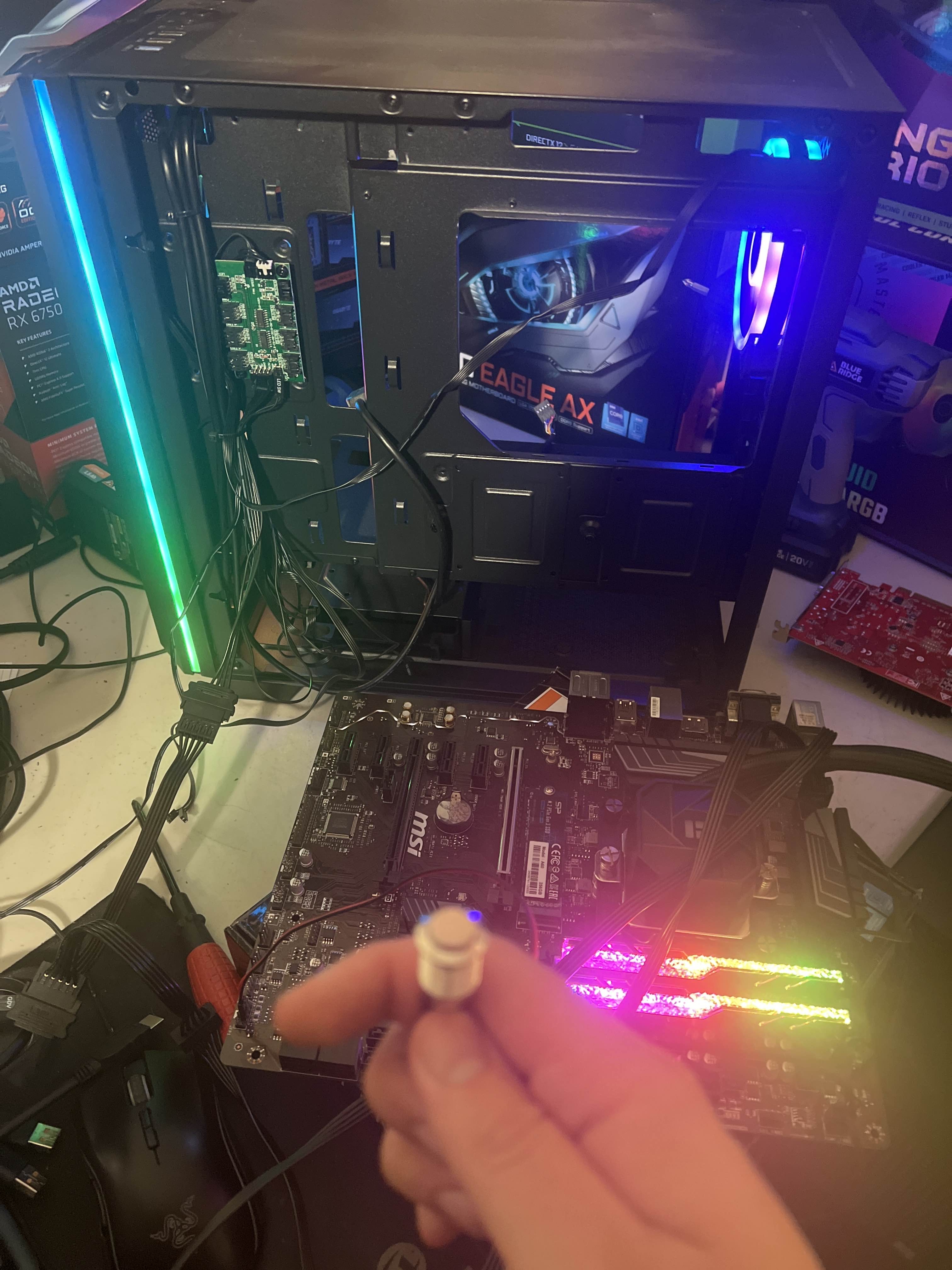 Cable-managed interior of a PC build